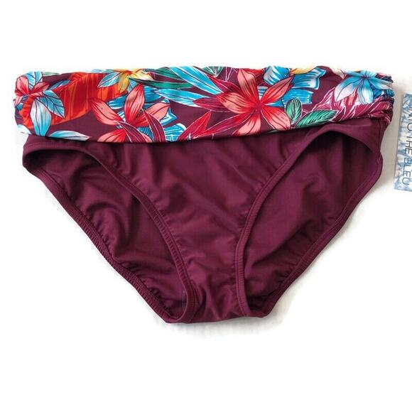 Into the Bleu by Amerex Womens Hipster Bikini Bottom Size 14 Maroon Floral Waist - Picture 1 of 4